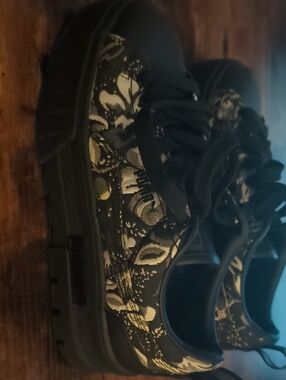 Puma Black Platform Sneakers with Floral Jacquard